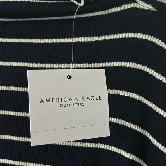 American Eagle Soft&Sexy Long Sleeve Mock Neck Ribbed T-Shirt Navy Size M - Picture 3 of 13